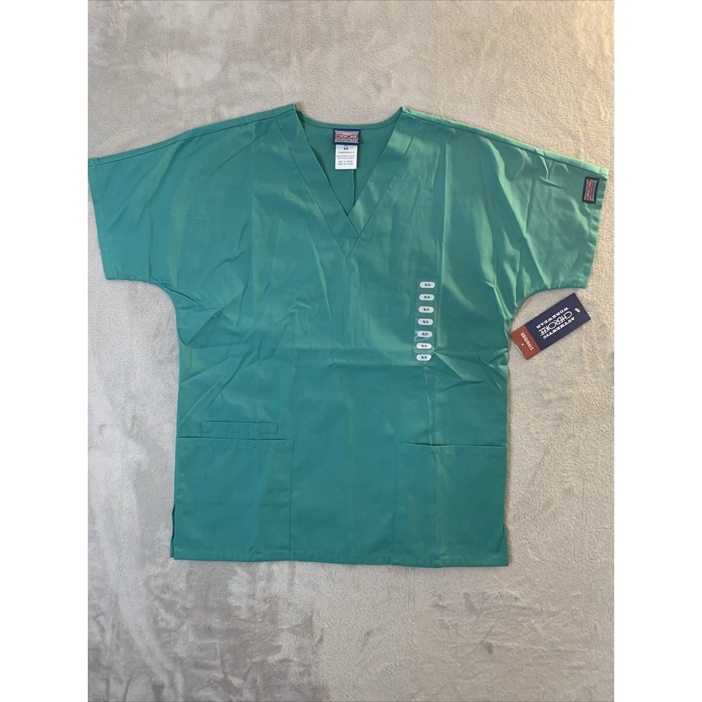 Cherokee Authentic Workwear New Scrub Top Women Surgical Grn XS 3 Pockets V Neck